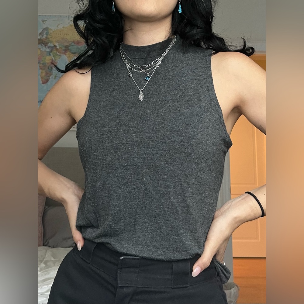 Grey Cutoff Mock Neck